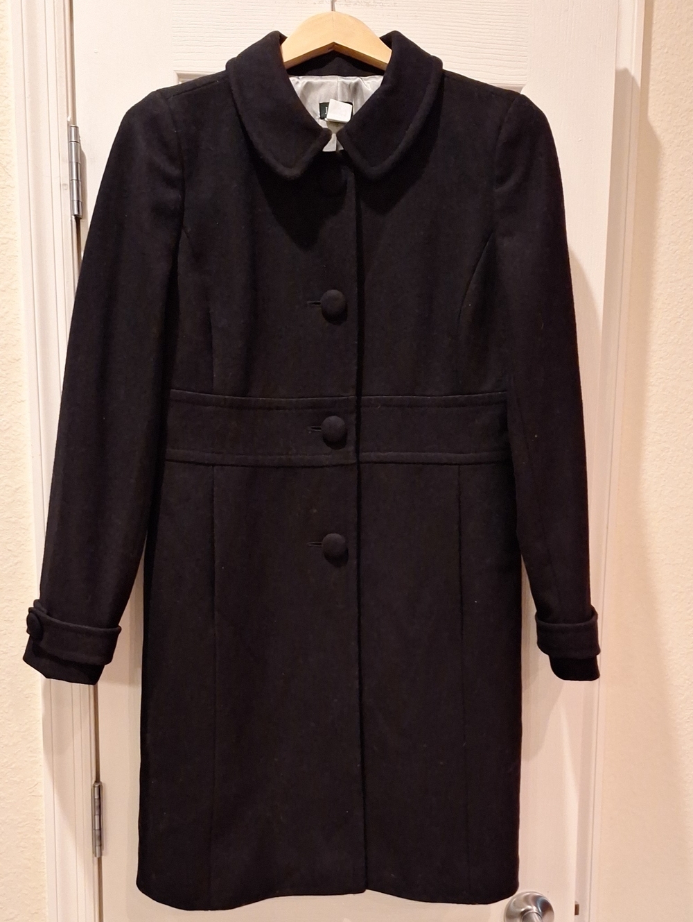 J. Crew - Black Wool Coat with Rounded Collar - 10